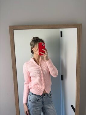 Hand knit pink cardigan